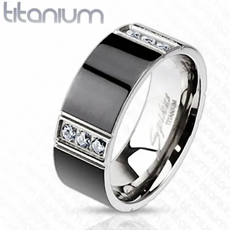 Bague titane homme noir douze strass