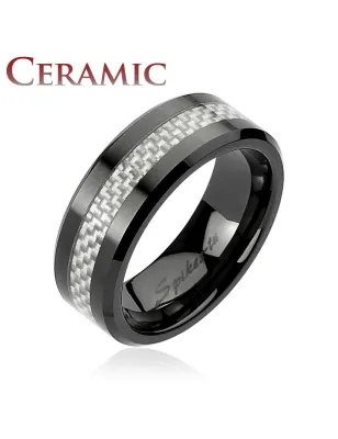 Bague homme céramique noire fibre de carbone