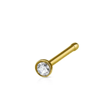 Piercing nez tige droite cristal acier doré