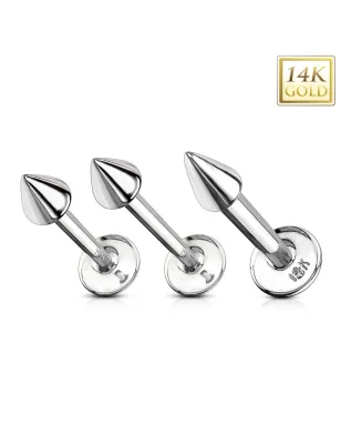 Piercing oreille Labret Or Blanc 14K Véritable Spike