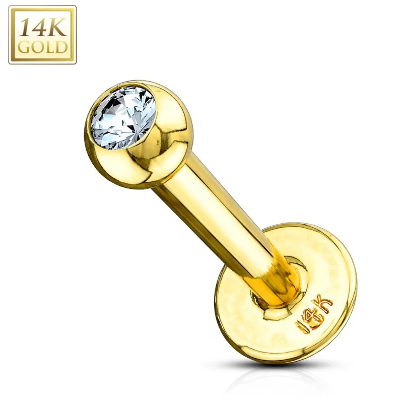 Piercing oreille Labret Or 14K véritable, Boule sertie d'un gemme