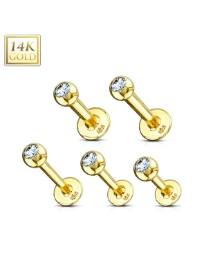 Piercing oreille Labret Or 14K véritable, Boule sertie d'un gemme