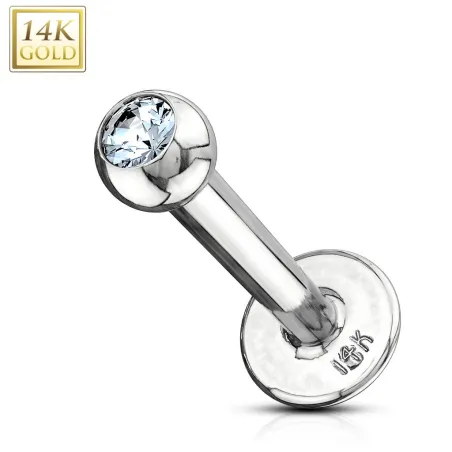 Piercing Labret Or Blanc 14K Véritable avec GEM