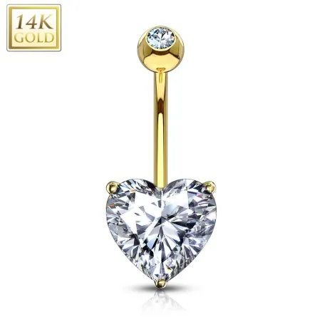 Piercing nombril Or jaune 14 carats Pierre blanche en Coeur