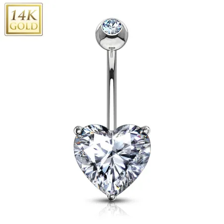 Piercing nombril Or  Blanc 14 carats Coeur blanc