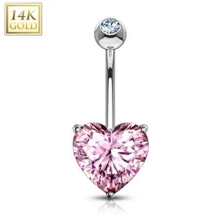 Piercing nombril Or Blanc 14 Carats Coeur rose