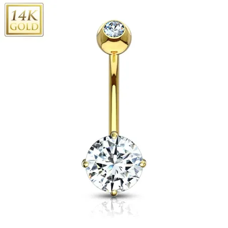 Piercing nombril Or jaune 14 carats serti d'un zircon rond blanc