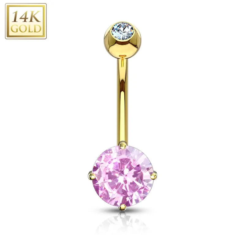 Piercing nombril Or 14 carats serti d'une pierre ronde rose