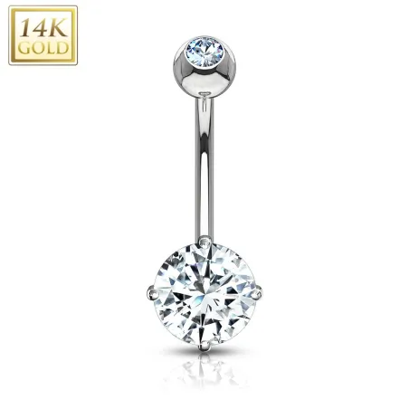 Piercing nombril Or Blanc 14 carats Pierre Zirconium Blanc