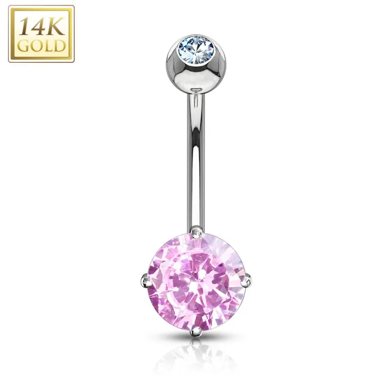 Piercing nombril Or Blanc 14K Pierre Zirconium rose