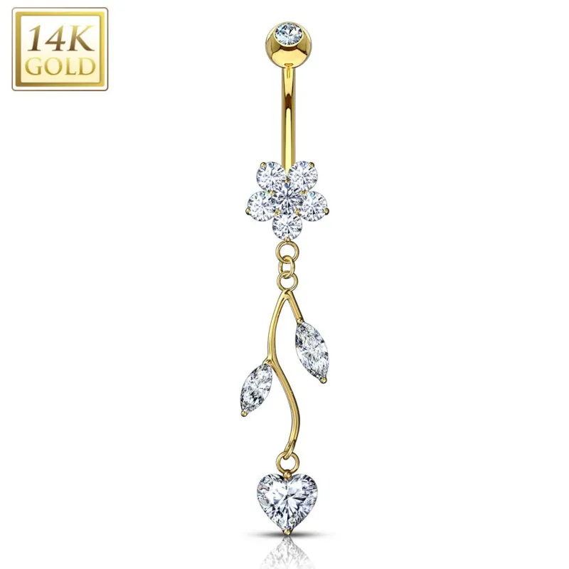 Piercing nombril Or 14 carats fleur vigne