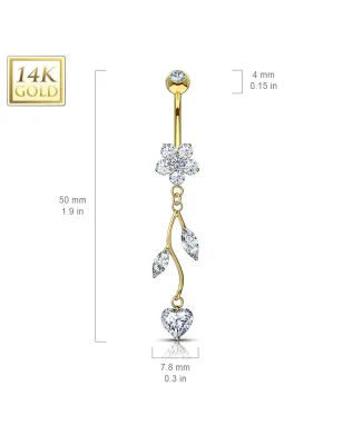 Piercing nombril Or 14 carats fleur vigne