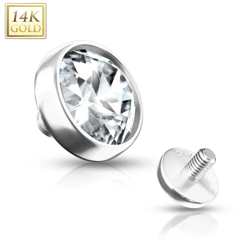 Piercing microdermal Or blanc 14 Carats zirconium