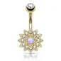 Piercing nombril petite fleur opale plaqué or