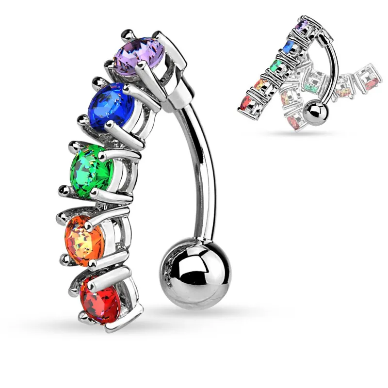 Piercing nombril inversé cinq gemmes rainbow