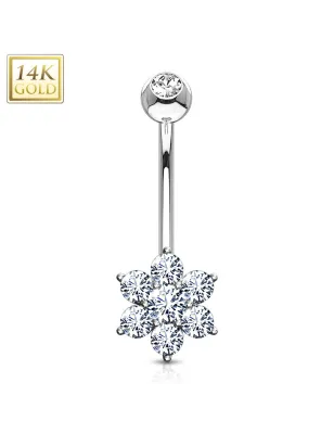 Piercing nombril Or blanc 14 carats Fleur