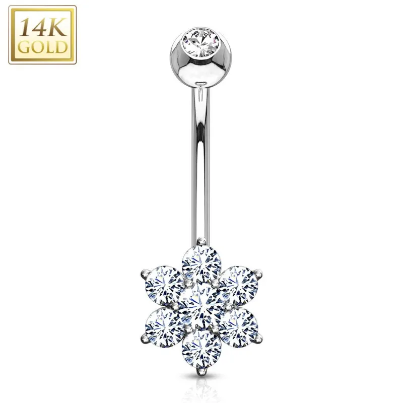 Piercing nombril Or blanc 14 carats Fleur