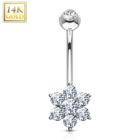 Piercing nombril Or blanc 14 carats Fleur