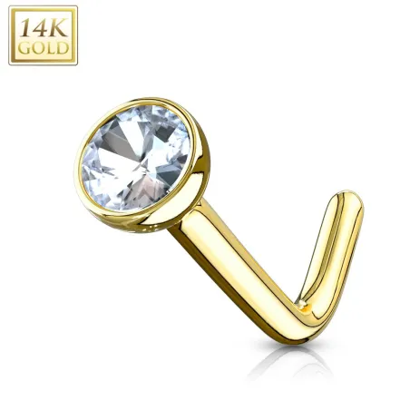 Piercing nez Or jaune 14 carats gemme tige en L