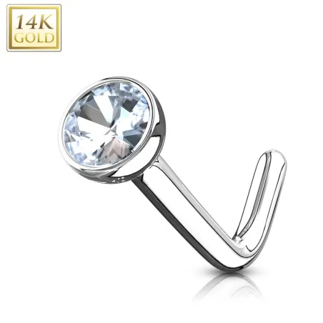 Piercing nez Or blanc 14 carats gemme tige en L