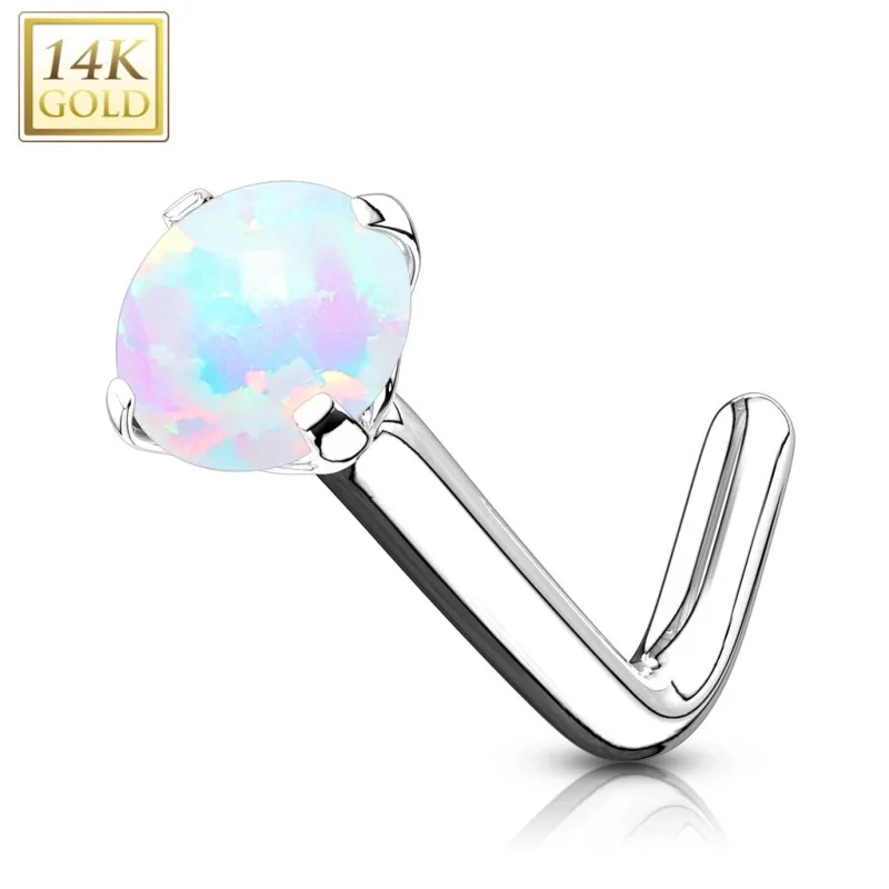 Piercing nez Or blanc 14 carats opale tige en L