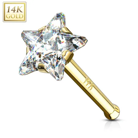 Piercing nez tige droite Or 14K Gemme Etoile blanc