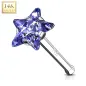 Piercing nez Or Blanc 14 Carats tige droite étoile tanzanite