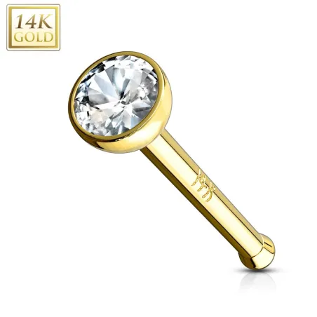 Piercing nez tige droite Or 14K GEM Serti "Clos"  - Bijou Piercing Nez