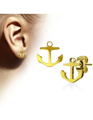 Paire boucles d'oreilles clous anre marine doré