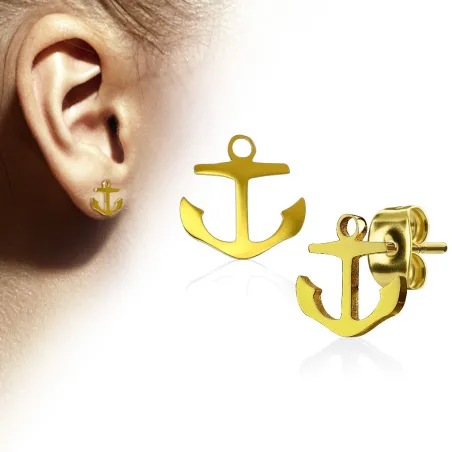 Paire boucles d'oreilles clous anre marine doré