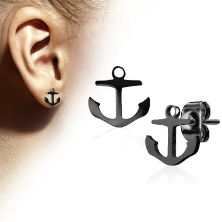 Paire boucles d'oreilles clous anre marine noir