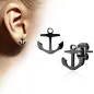 Paire boucles d'oreilles clous ancre marine noir