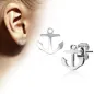 Paire boucles d'oreilles clous ancre marine argenté