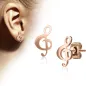 Paire boucles d'oreilles clous clef de sol or rose