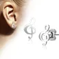 Paire boucles d'oreilles clous clef de sol argenté