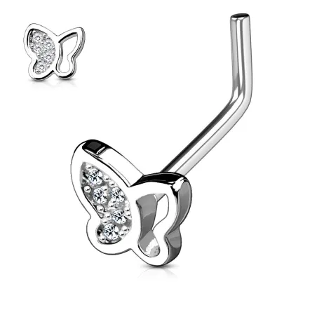 Piercing nez tige en L papillon strass blancs