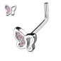 Piercing nez tige en L papillon strass roses