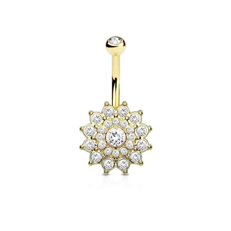 Piercing nombril dahlia doré cristaux