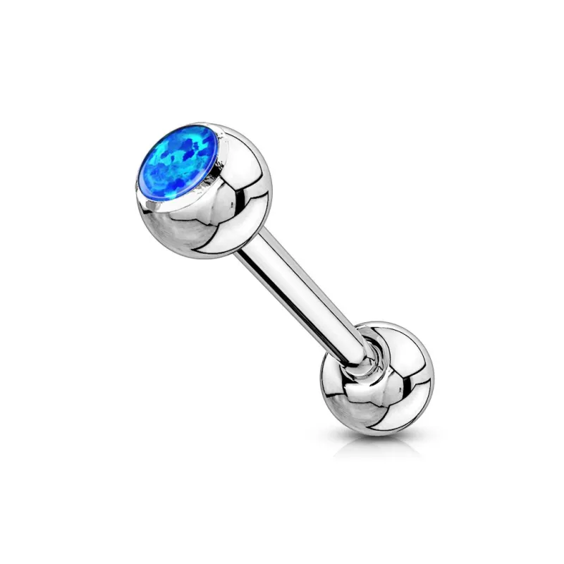 Piercing langue barbell opale bleue