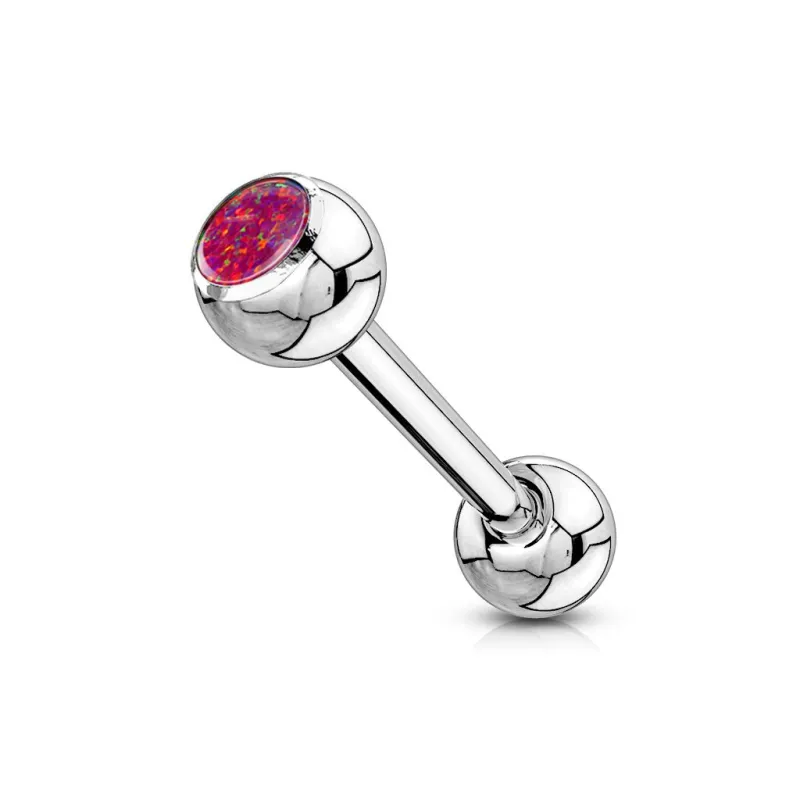 Piercing langue barbell opale rouge