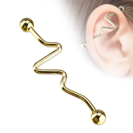 Piercing oreille Industriel ZigZag Doré