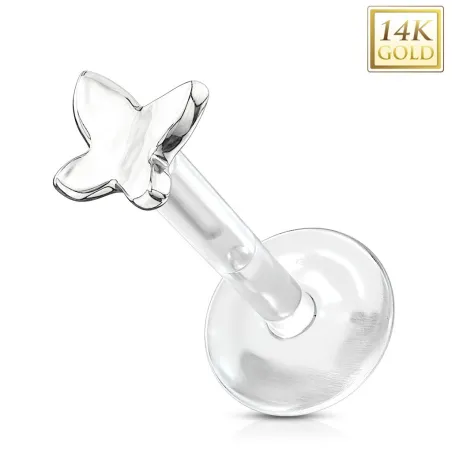 Piercing labret Bioplast et Or blanc 14K Papillon