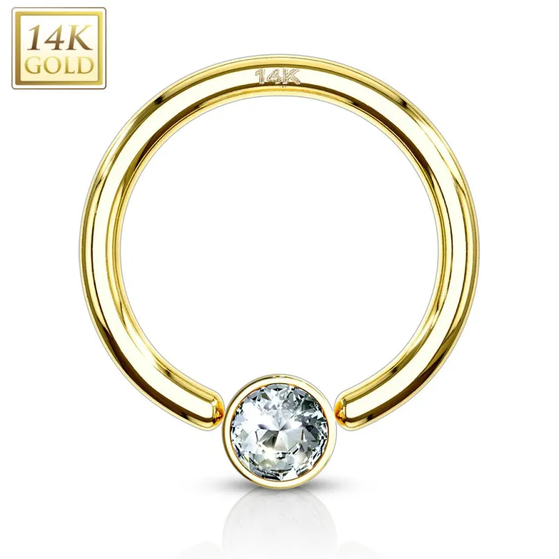 Piercing anneau captif Or Jaune 14 Carats strass (oreille, teton)