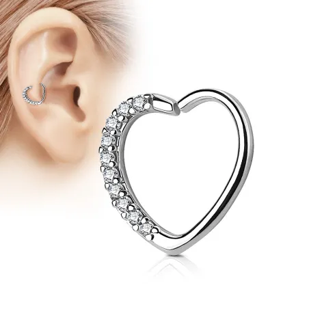 Piercing cartilage daith coeur strass argenté