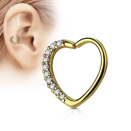 Piercing cartilage daith coeur strass plaqué or