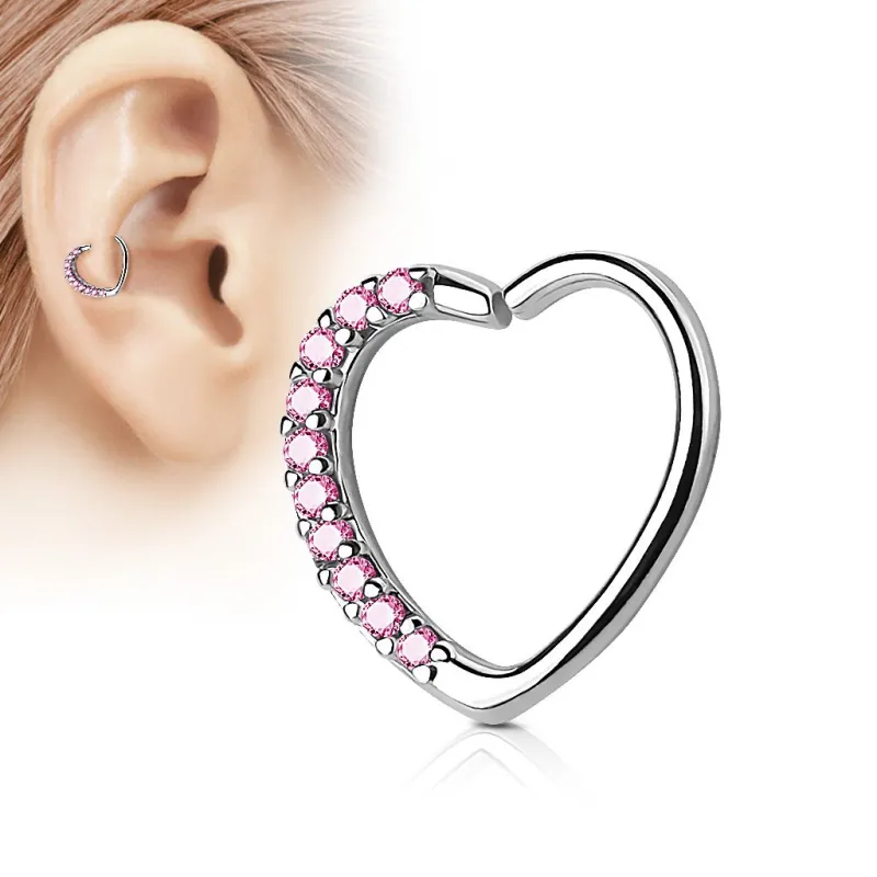 Piercing oreille cartilage daith coeur strass roses