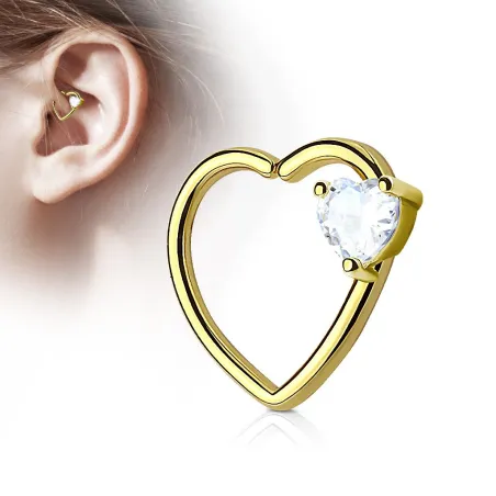 Piercing cartilage daith gemme coeur blanc plaqué or