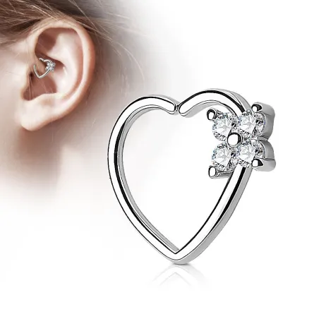 Piercing cartilage daith coeur quatre gemmes argenté