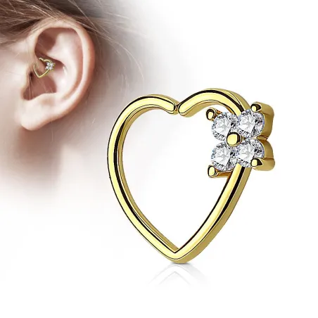 Piercing cartilage daith coeur quatre gemmes plaqué or