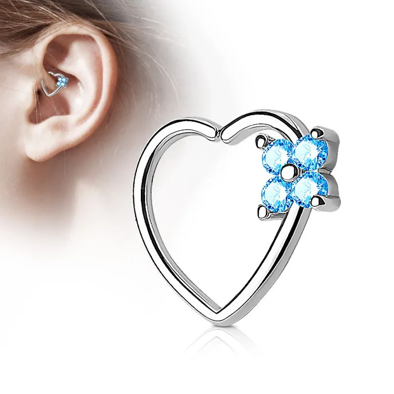 Piercing oreille cartilage daith coeur quatre gemmes turquoise